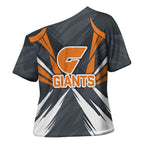 Greater Western Sydney Giants Australian Football Cross Shoulder Shirt Powerful Muscle Mascot With Geometric Sunburst Motion Art