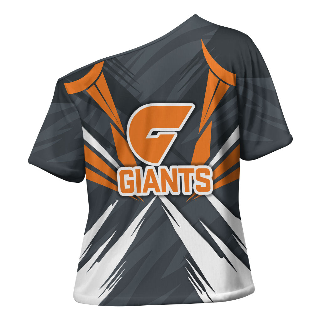 Greater Western Sydney Giants Australian Football Cross Shoulder Shirt Powerful Muscle Mascot With Geometric Sunburst Motion Art