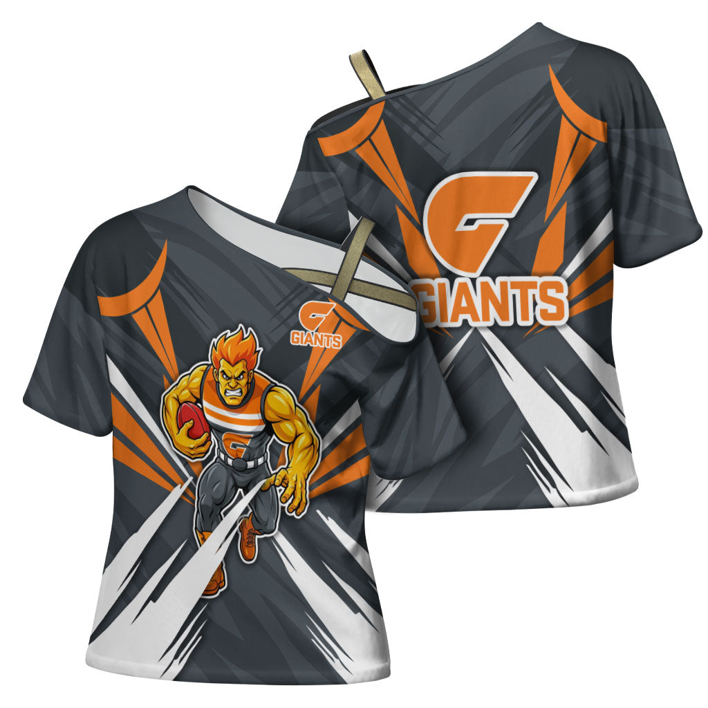 Greater Western Sydney Giants Australian Football Cross Shoulder Shirt Powerful Muscle Mascot With Geometric Sunburst Motion Art
