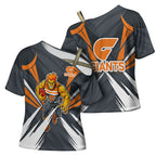 Greater Western Sydney Giants Australian Football Cross Shoulder Shirt Powerful Muscle Mascot With Geometric Sunburst Motion Art