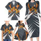 Greater Western Sydney Giants Australian Football Family Matching Long Sleeve Bodycon Dress and Hawaiian Shirt Powerful Muscle Mascot With Geometric Sunburst Motion Art