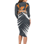 Greater Western Sydney Giants Australian Football Family Matching Long Sleeve Bodycon Dress and Hawaiian Shirt Powerful Muscle Mascot With Geometric Sunburst Motion Art