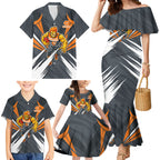 Greater Western Sydney Giants Australian Football Family Matching Mermaid Dress and Hawaiian Shirt Powerful Muscle Mascot With Geometric Sunburst Motion Art