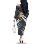 Greater Western Sydney Giants Australian Football Family Matching Off The Shoulder Long Sleeve Dress and Hawaiian Shirt Powerful Muscle Mascot With Geometric Sunburst Motion Art