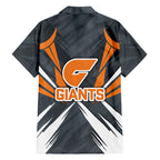 Greater Western Sydney Giants Australian Football Family Matching Off Shoulder Short Dress and Hawaiian Shirt Powerful Muscle Mascot With Geometric Sunburst Motion Art