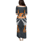 Greater Western Sydney Giants Australian Football Family Matching Puletasi and Hawaiian Shirt Powerful Muscle Mascot With Geometric Sunburst Motion Art