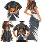 Greater Western Sydney Giants Australian Football Family Matching Short Sleeve Bodycon Dress and Hawaiian Shirt Powerful Muscle Mascot With Geometric Sunburst Motion Art