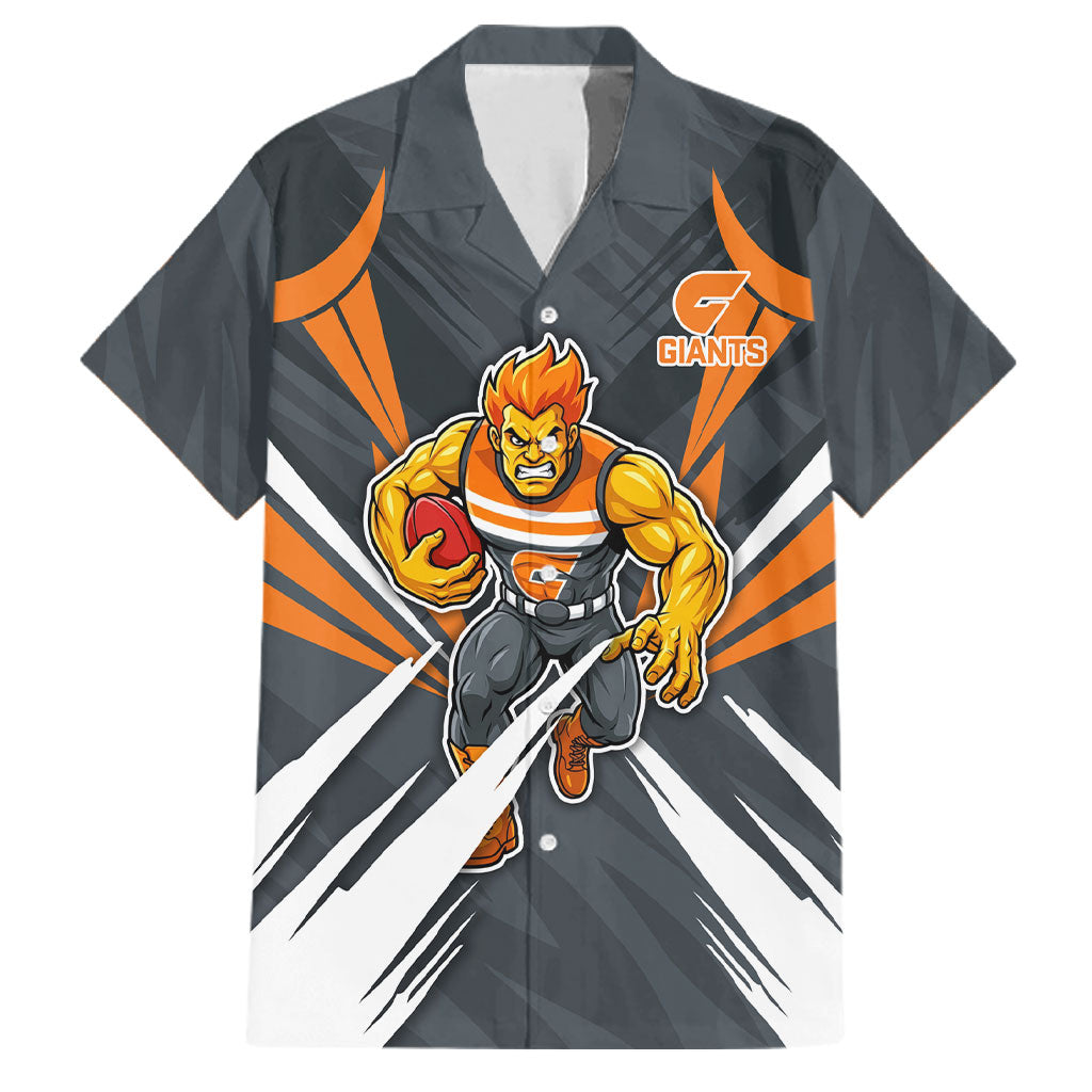 Greater Western Sydney Giants Australian Football Family Matching Short Sleeve Bodycon Dress and Hawaiian Shirt Powerful Muscle Mascot With Geometric Sunburst Motion Art