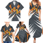 Greater Western Sydney Giants Australian Football Family Matching Summer Maxi Dress and Hawaiian Shirt Powerful Muscle Mascot With Geometric Sunburst Motion Art