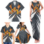 Greater Western Sydney Giants Australian Football Family Matching Tank Maxi Dress and Hawaiian Shirt Powerful Muscle Mascot With Geometric Sunburst Motion Art