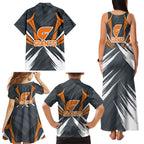 Greater Western Sydney Giants Australian Football Family Matching Tank Maxi Dress and Hawaiian Shirt Powerful Muscle Mascot With Geometric Sunburst Motion Art