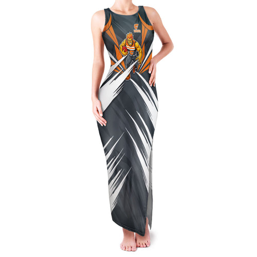 Greater Western Sydney Giants Australian Football Family Matching Tank Maxi Dress and Hawaiian Shirt Powerful Muscle Mascot With Geometric Sunburst Motion Art