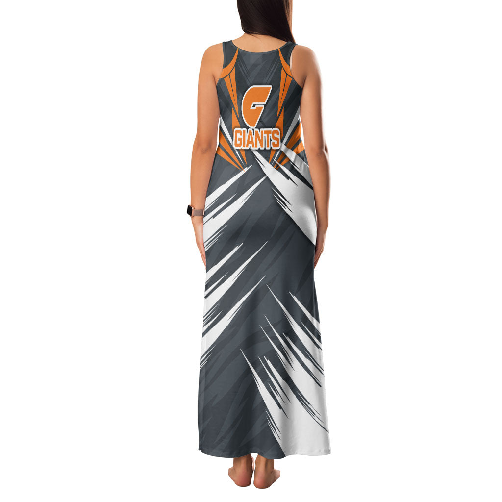 Greater Western Sydney Giants Australian Football Family Matching Tank Maxi Dress and Hawaiian Shirt Powerful Muscle Mascot With Geometric Sunburst Motion Art