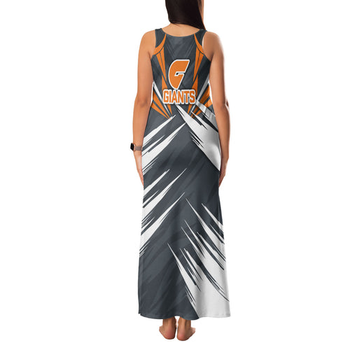 Greater Western Sydney Giants Australian Football Family Matching Tank Maxi Dress and Hawaiian Shirt Powerful Muscle Mascot With Geometric Sunburst Motion Art