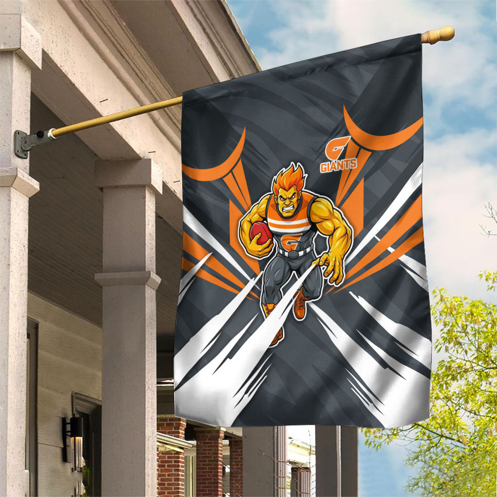 Greater Western Sydney Giants Australian Football Garden Flag Powerful Muscle Mascot With Geometric Sunburst Motion Art
