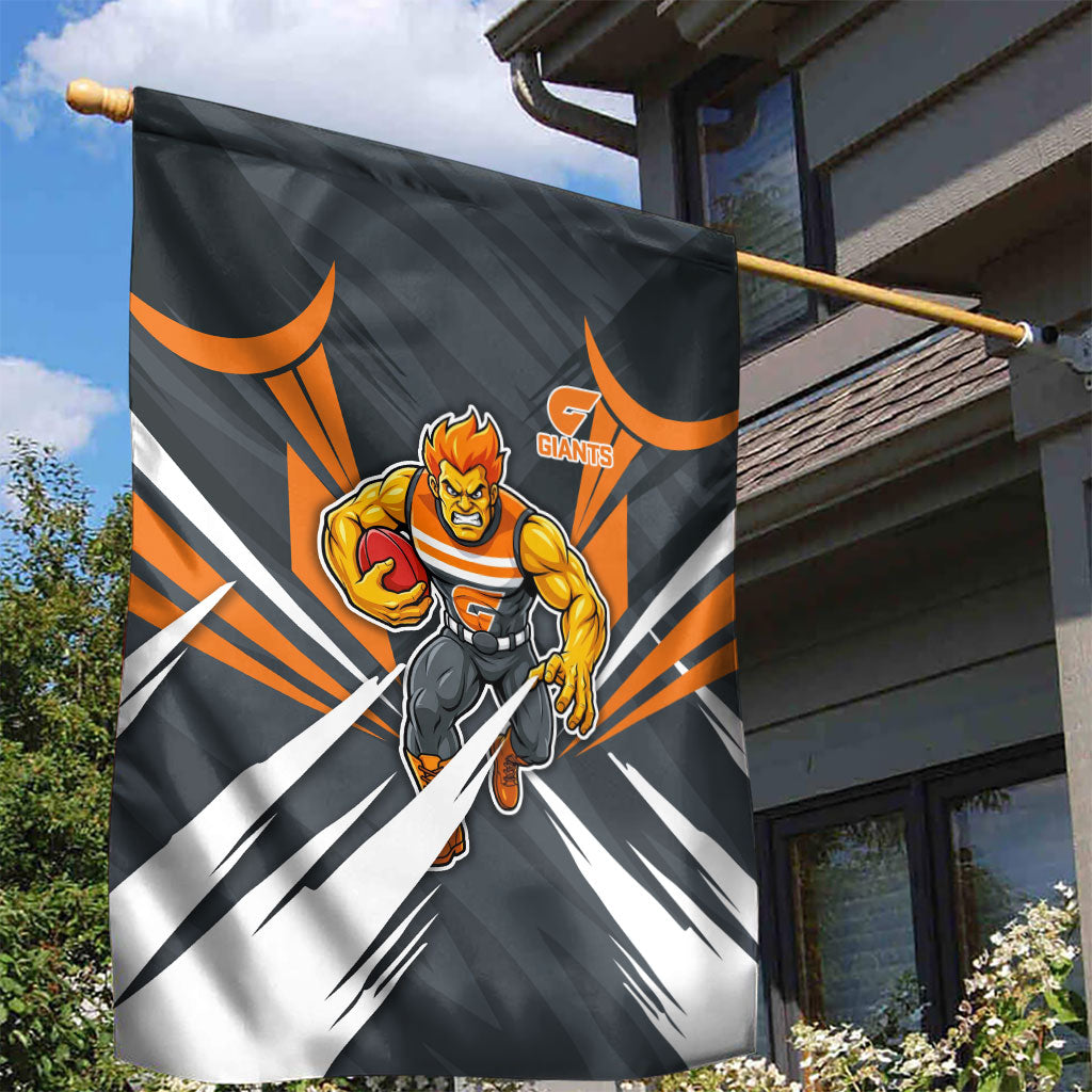 Greater Western Sydney Giants Australian Football Garden Flag Powerful Muscle Mascot With Geometric Sunburst Motion Art