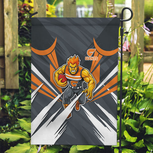 Greater Western Sydney Giants Australian Football Garden Flag Powerful Muscle Mascot With Geometric Sunburst Motion Art