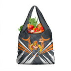 Greater Western Sydney Giants Australian Football Grocery Bag Powerful Muscle Mascot With Geometric Sunburst Motion Art