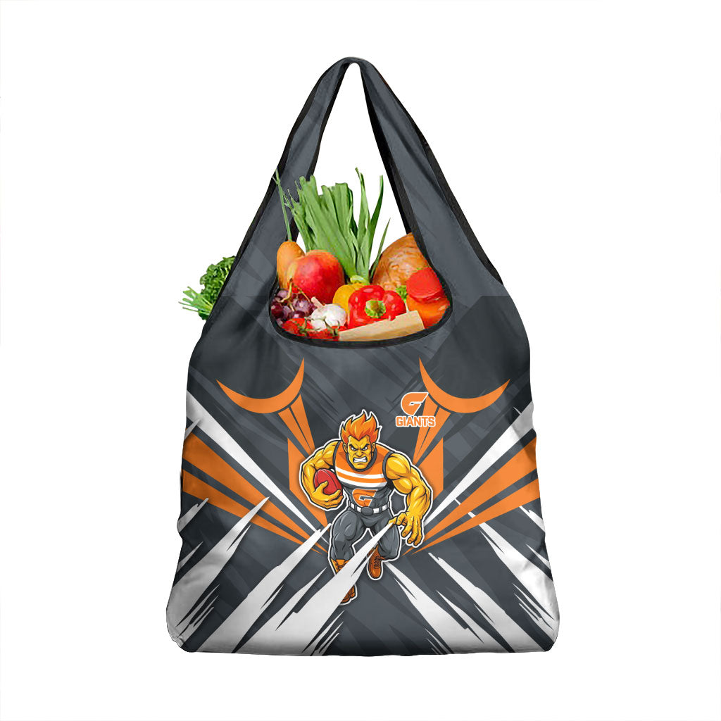 Greater Western Sydney Giants Australian Football Grocery Bag Powerful Muscle Mascot With Geometric Sunburst Motion Art