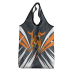 Greater Western Sydney Giants Australian Football Grocery Bag Powerful Muscle Mascot With Geometric Sunburst Motion Art