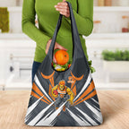 Greater Western Sydney Giants Australian Football Grocery Bag Powerful Muscle Mascot With Geometric Sunburst Motion Art