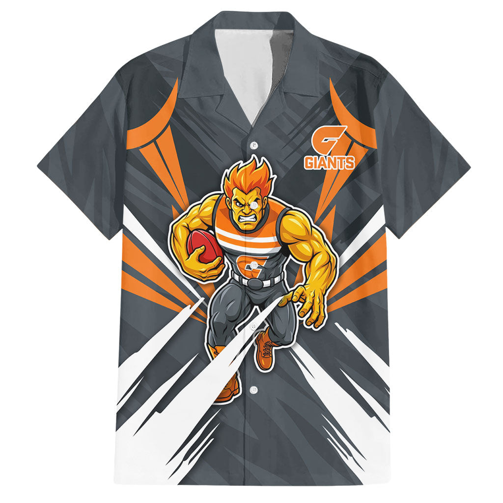 Greater Western Sydney Giants Australian Football Hawaiian Shirt Powerful Muscle Mascot With Geometric Sunburst Motion Art
