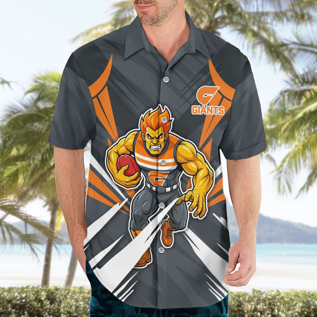 Greater Western Sydney Giants Australian Football Hawaiian Shirt Powerful Muscle Mascot With Geometric Sunburst Motion Art