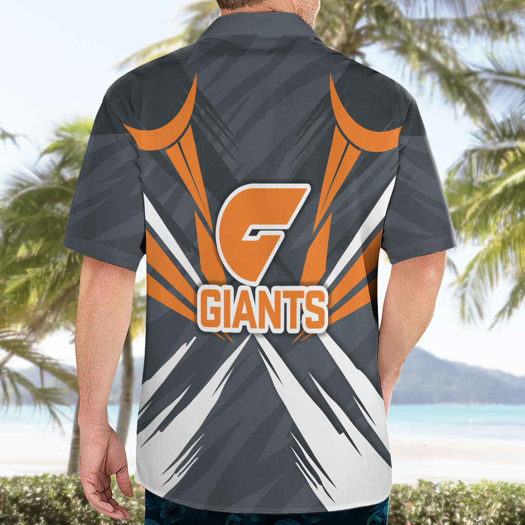 Greater Western Sydney Giants Australian Football Hawaiian Shirt Powerful Muscle Mascot With Geometric Sunburst Motion Art