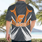 Greater Western Sydney Giants Australian Football Hawaiian Shirt Powerful Muscle Mascot With Geometric Sunburst Motion Art