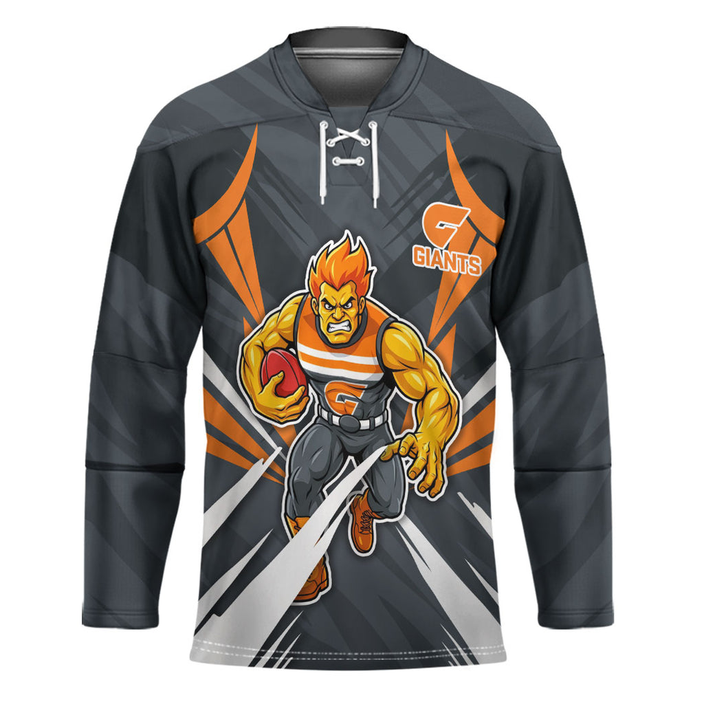 Greater Western Sydney Giants Australian Football Hockey Jersey Powerful Muscle Mascot With Geometric Sunburst Motion Art