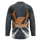 Greater Western Sydney Giants Australian Football Hockey Jersey Powerful Muscle Mascot With Geometric Sunburst Motion Art