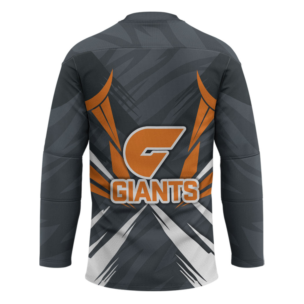 Greater Western Sydney Giants Australian Football Hockey Jersey Powerful Muscle Mascot With Geometric Sunburst Motion Art