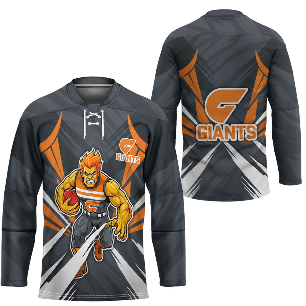 Greater Western Sydney Giants Australian Football Hockey Jersey Powerful Muscle Mascot With Geometric Sunburst Motion Art