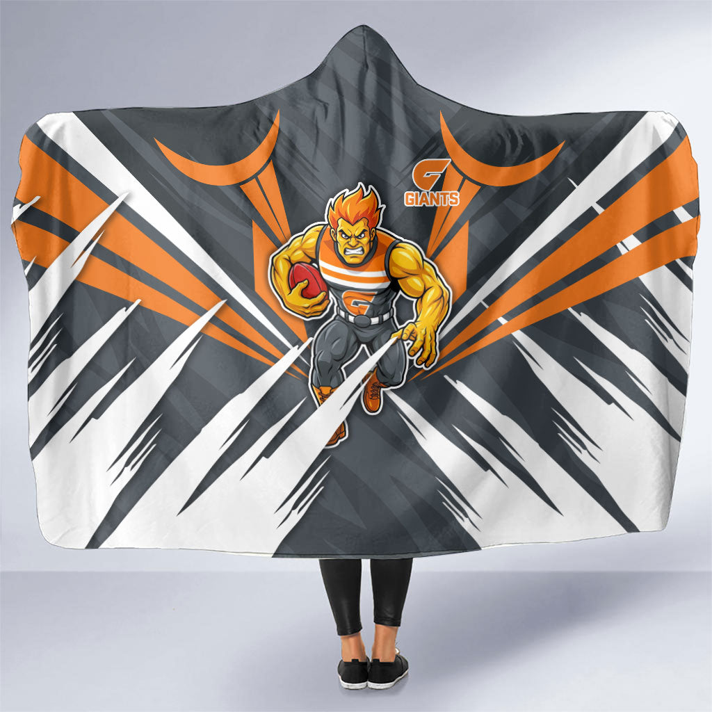 Greater Western Sydney Giants Australian Football Hooded Blanket Powerful Muscle Mascot With Geometric Sunburst Motion Art