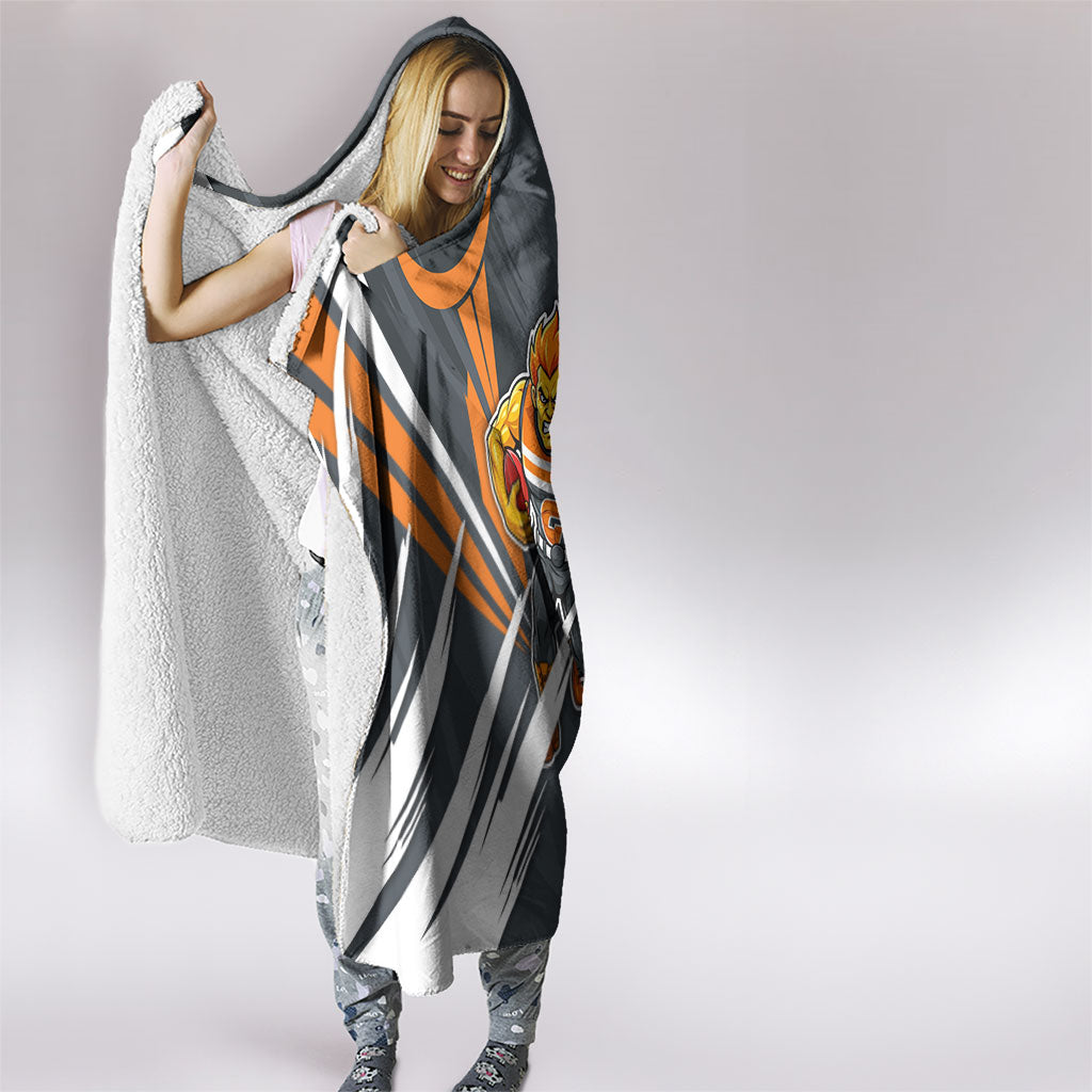Greater Western Sydney Giants Australian Football Hooded Blanket Powerful Muscle Mascot With Geometric Sunburst Motion Art