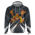 Greater Western Sydney Giants Australian Football Hoodie Powerful Muscle Mascot With Geometric Sunburst Motion Art