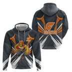 Greater Western Sydney Giants Australian Football Hoodie Powerful Muscle Mascot With Geometric Sunburst Motion Art