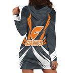 Greater Western Sydney Giants Australian Football Hoodie Dress Powerful Muscle Mascot With Geometric Sunburst Motion Art