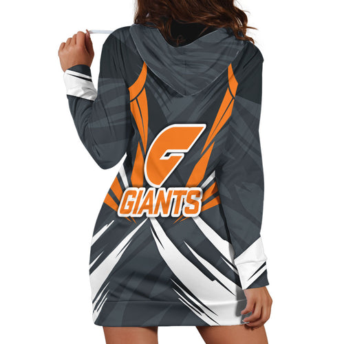 Greater Western Sydney Giants Australian Football Hoodie Dress Powerful Muscle Mascot With Geometric Sunburst Motion Art