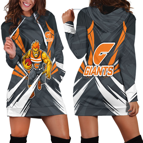 Greater Western Sydney Giants Australian Football Hoodie Dress Powerful Muscle Mascot With Geometric Sunburst Motion Art