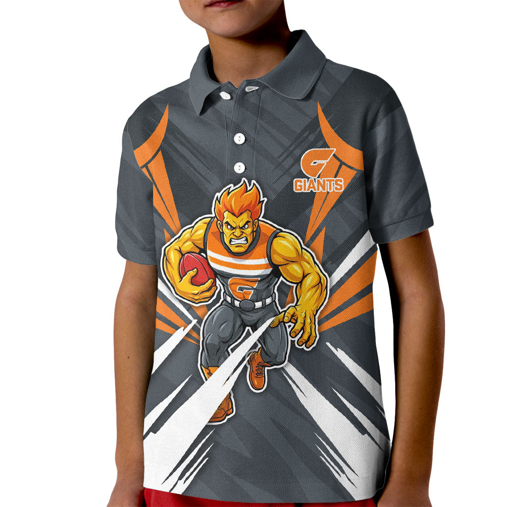 Greater Western Sydney Giants Australian Football Kid Polo Shirt Powerful Muscle Mascot With Geometric Sunburst Motion Art