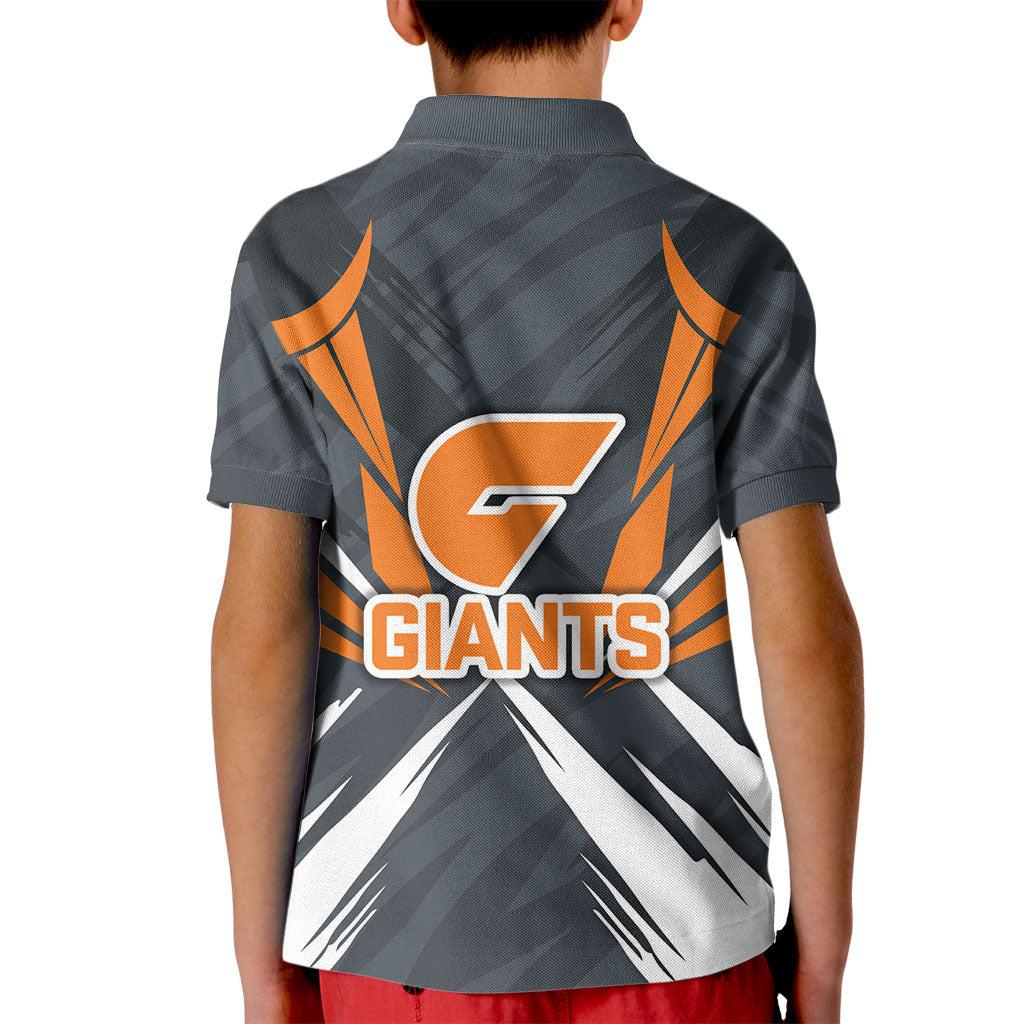 Greater Western Sydney Giants Australian Football Kid Polo Shirt Powerful Muscle Mascot With Geometric Sunburst Motion Art