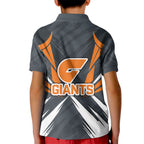 Greater Western Sydney Giants Australian Football Kid Polo Shirt Powerful Muscle Mascot With Geometric Sunburst Motion Art