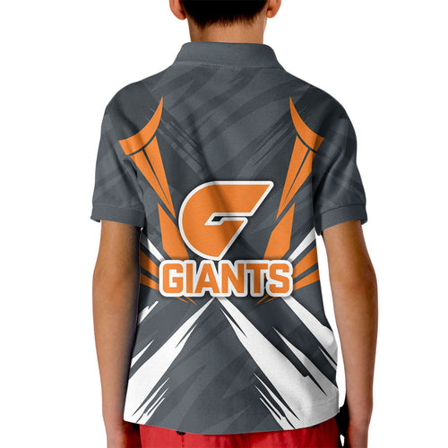 Greater Western Sydney Giants Australian Football Kid Polo Shirt Powerful Muscle Mascot With Geometric Sunburst Motion Art