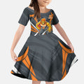 Greater Western Sydney Giants Australian Football Kid Short Sleeve Dress Powerful Muscle Mascot With Geometric Sunburst Motion Art