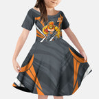 Greater Western Sydney Giants Australian Football Kid Short Sleeve Dress Powerful Muscle Mascot With Geometric Sunburst Motion Art