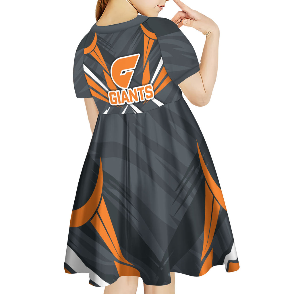 Greater Western Sydney Giants Australian Football Kid Short Sleeve Dress Powerful Muscle Mascot With Geometric Sunburst Motion Art