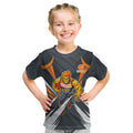 Greater Western Sydney Giants Australian Football Kid T Shirt Powerful Muscle Mascot With Geometric Sunburst Motion Art