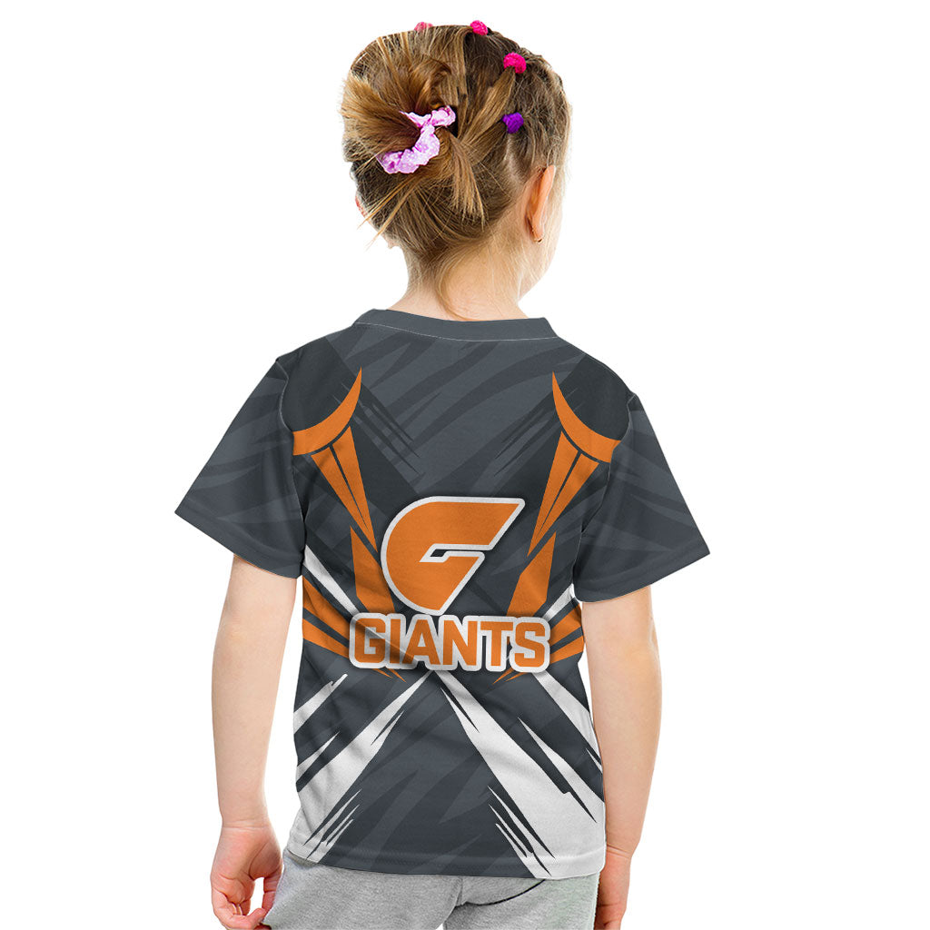 Greater Western Sydney Giants Australian Football Kid T Shirt Powerful Muscle Mascot With Geometric Sunburst Motion Art