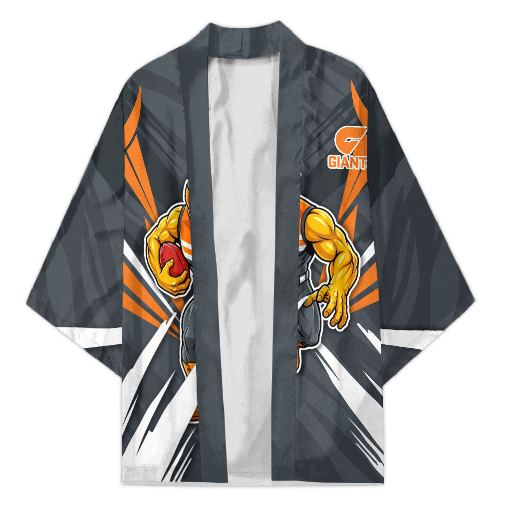 Greater Western Sydney Giants Australian Football Kimono Powerful Muscle Mascot With Geometric Sunburst Motion Art